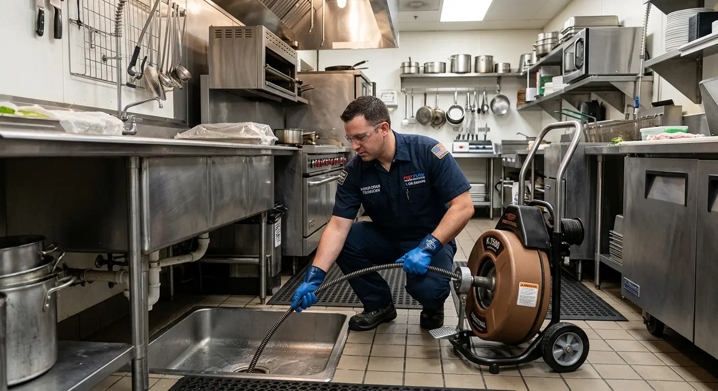 Commercial drain cleaning service in a restaurant kitchen in Lone Grove