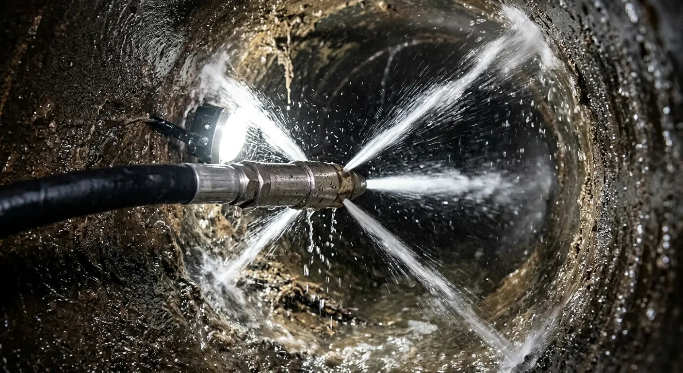 High-pressure hydro jetting nozzle cleaning sewer pipe for Storm Drain Cleaning in Lone Grove
